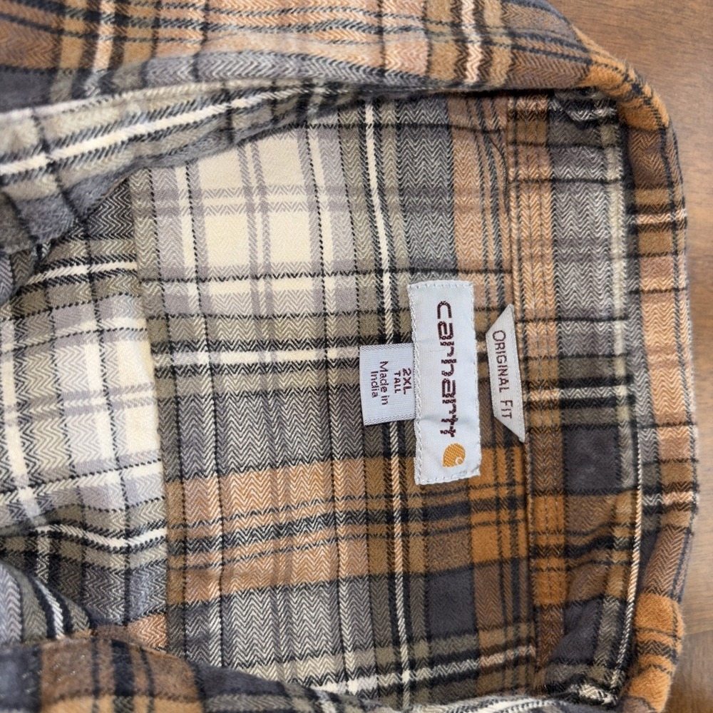 Carhartt Men's Long Sleeve Plaid Button-Up Brown/gray 2XL